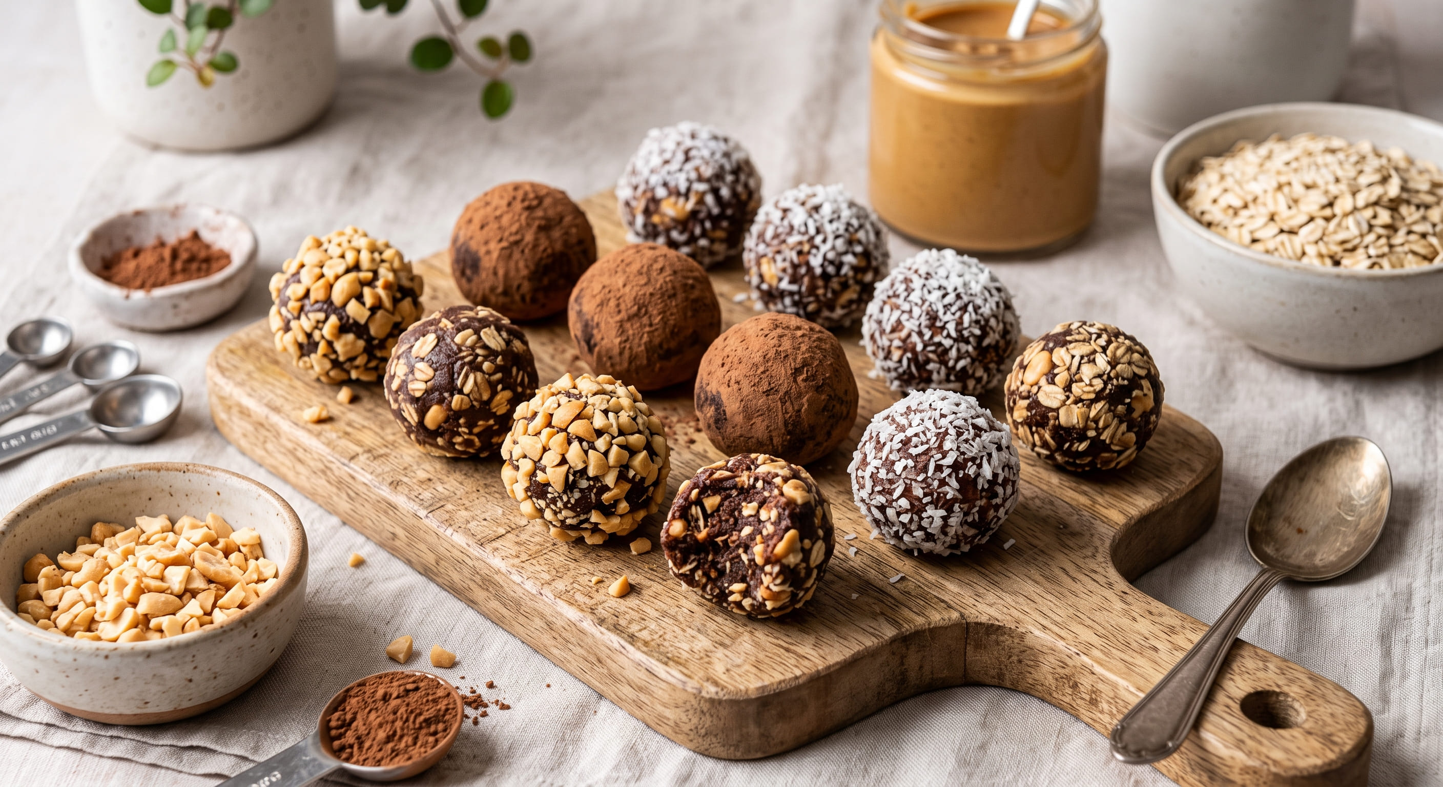 Bolitas energéticas de avena, cacao, dátiles y cacahuete