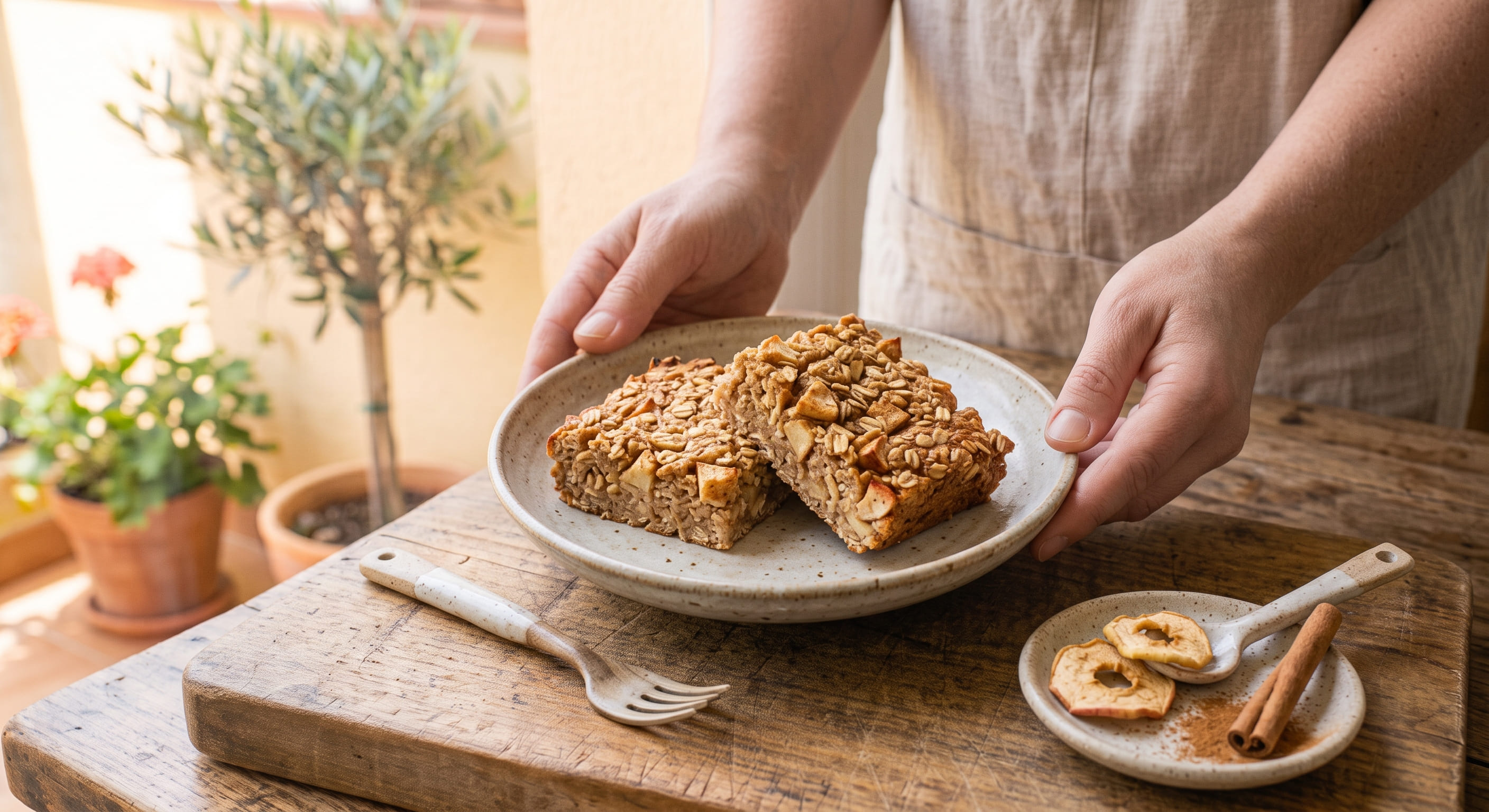 Cuadrados horneados de avena con manzana y canela