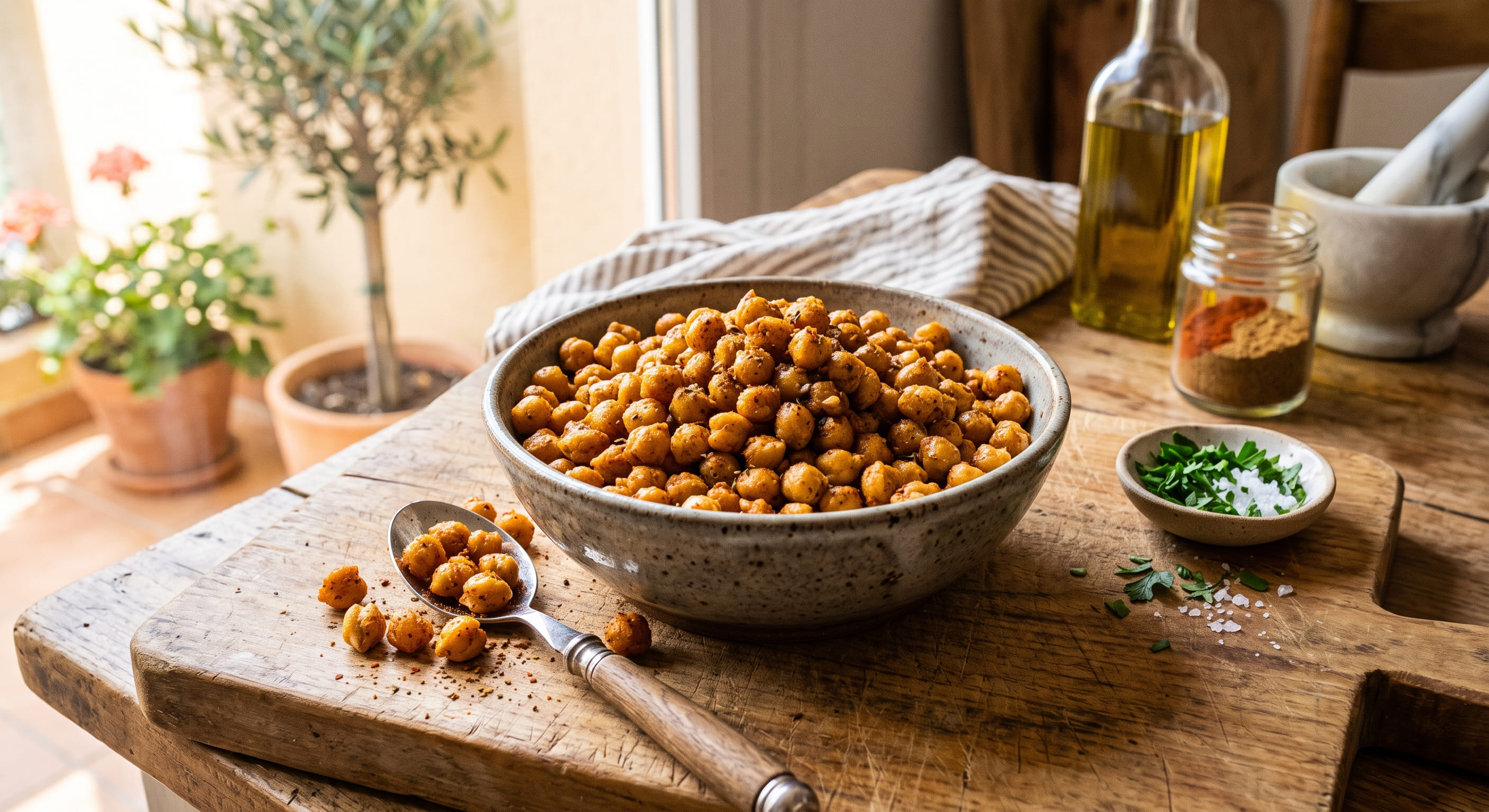 Garbanzos crujientes tostados con pimentón y comino