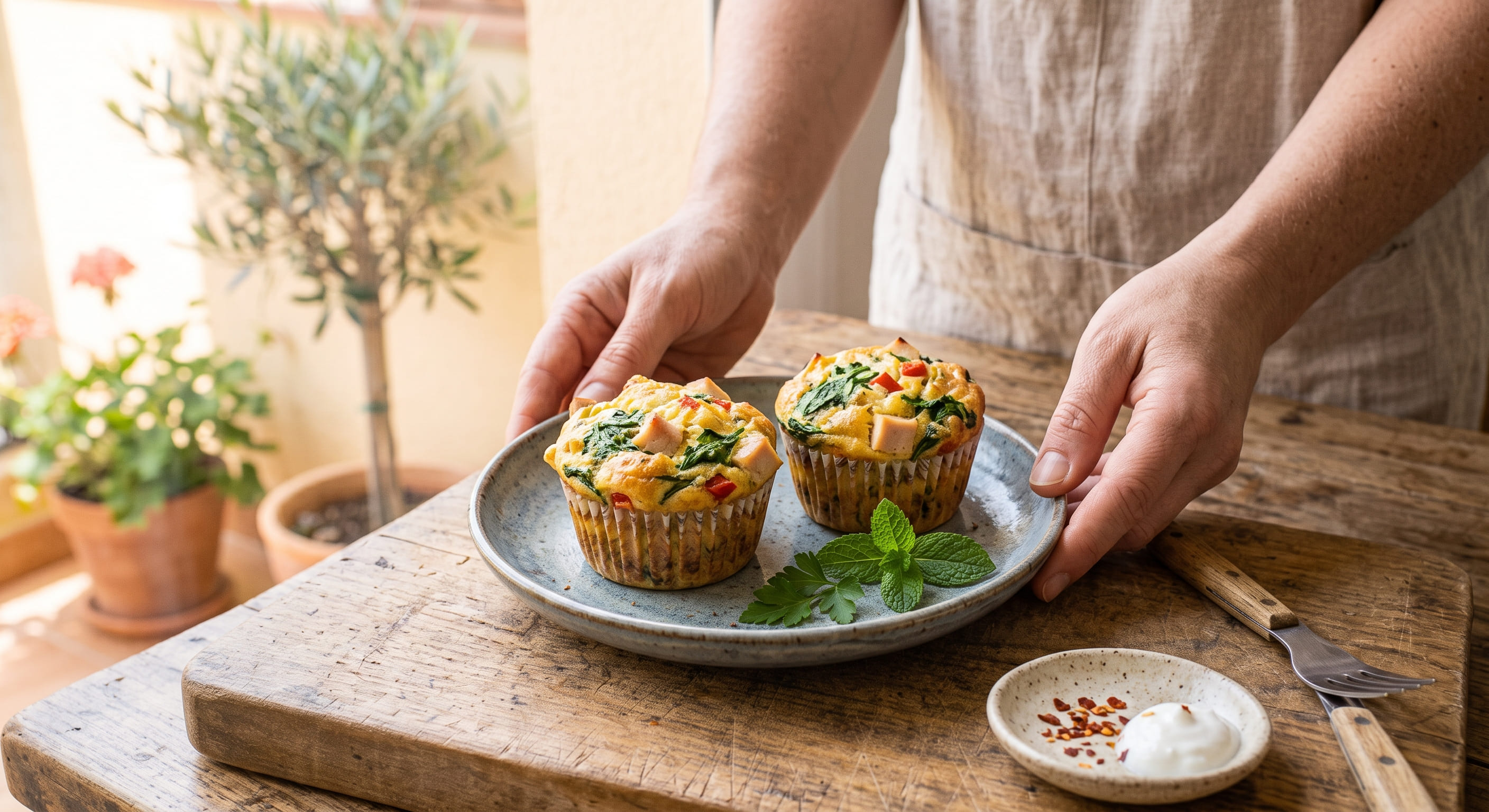 Muffins salados de huevo con espinaca, pavo y pimiento
