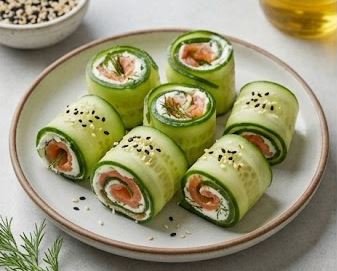 Rollitos de pepino rellenos de atún y queso crema