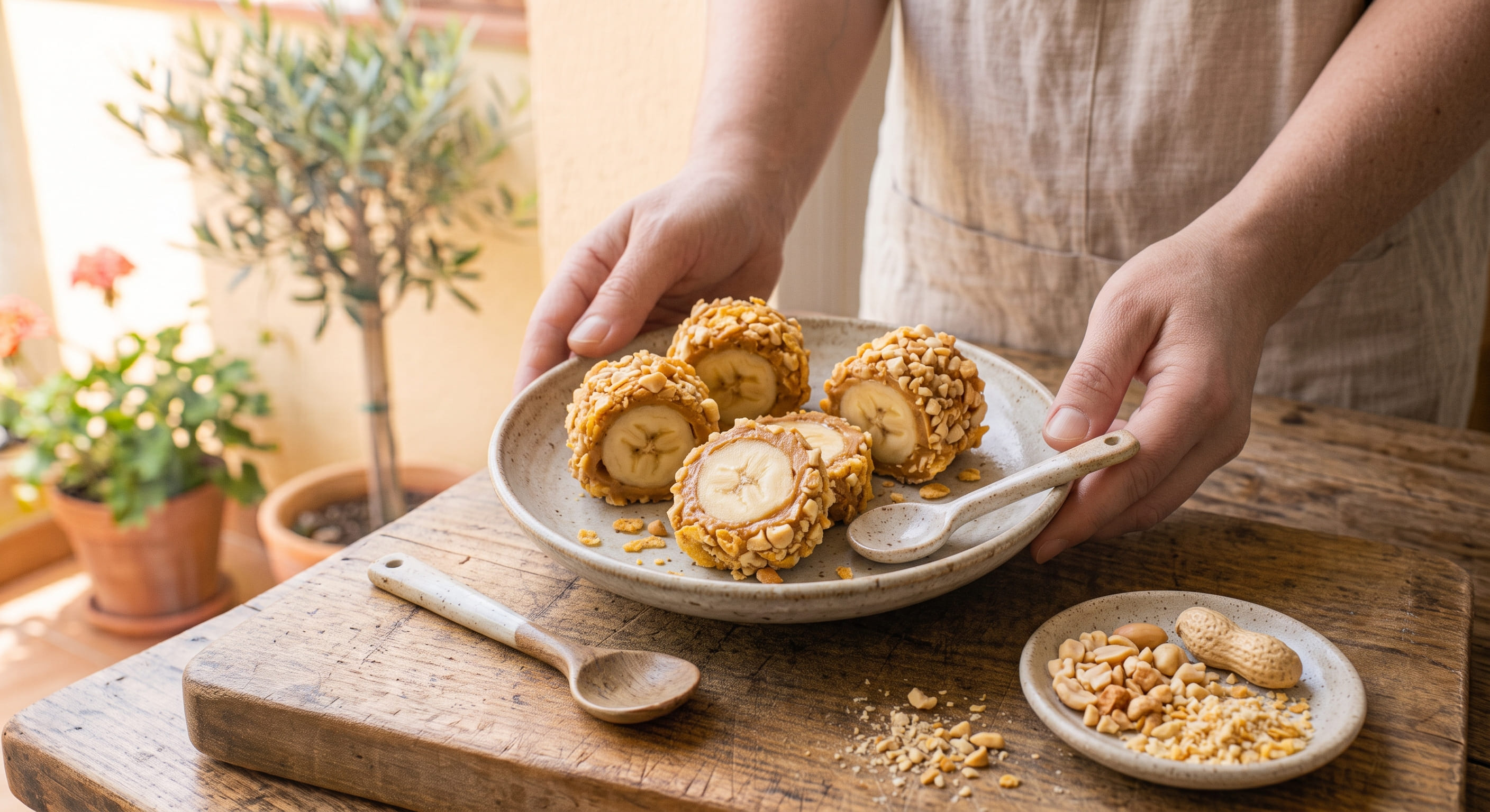 Rollitos integrales con plátano y crema de cacahuete