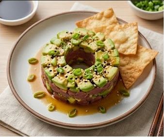 Tartare de atún fresco con aguacate y sésamo